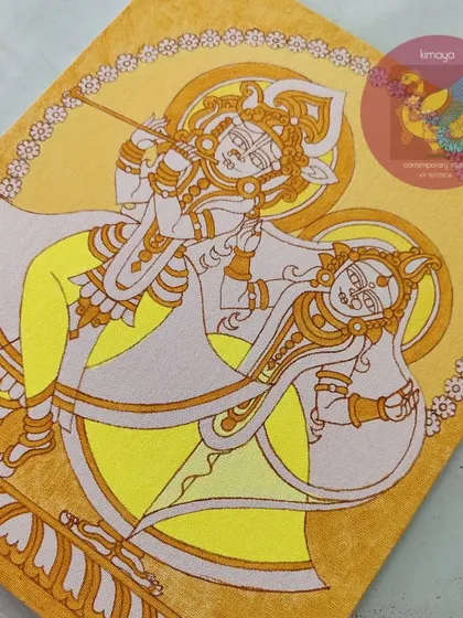 The Banke Bihari painting with the first yellow wash. The bright color highlights the clothing and creates a joyful base.