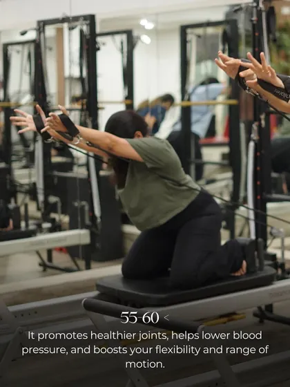 For our 55+ clients, Pilates promotes healthier joints, can help lower blood pressure, and boosts flexibility and range of motion.