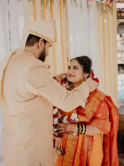 A candid moment from a wedding ceremony. The makeup is designed to be long-lasting and picture-perfect, even through the most emotional moments.