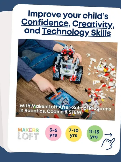 This card provides a snapshot of our after-school programs in Robotics, Coding, and STEM, designed to boost your child's confidence and tech skills.