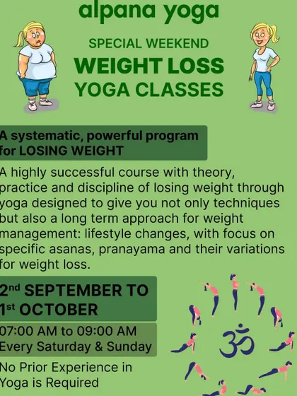 I offer special weekend weight loss yoga classes designed as a systematic, powerful program for results. This poster gives you a glimpse of one of my courses, which combines theory and practice for long term weight management. No prior experience is ever required.