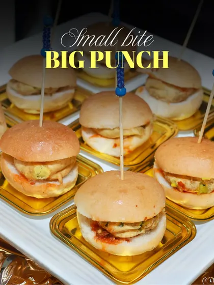 Small bite, big punch! My mini vada pavs are a perfect appetizer, capturing the iconic taste of Mumbai's favorite street food in a single, delicious bite.