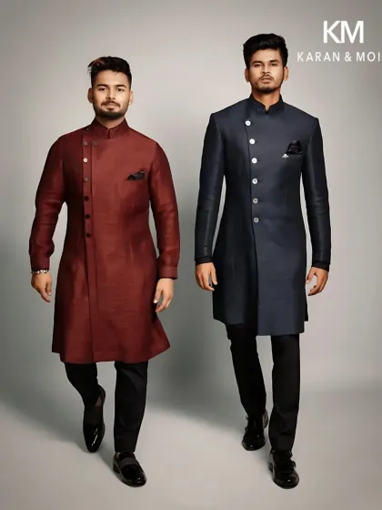 True style is a language understood by all. Here, cricketing superstars Shreyas Iyer and Rishabh Pant wear custom-crafted Indo-Western bandhgalas. These pieces are precision-tailored for the modern gentleman who leads with character, not noise, showcasing a sharp, contemporary edge.