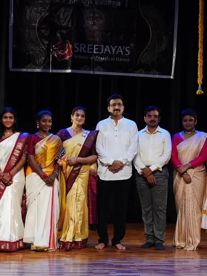 A group photo with some of my senior students and our event guests. It takes a community to put on a show like Nrithya Sandhya.