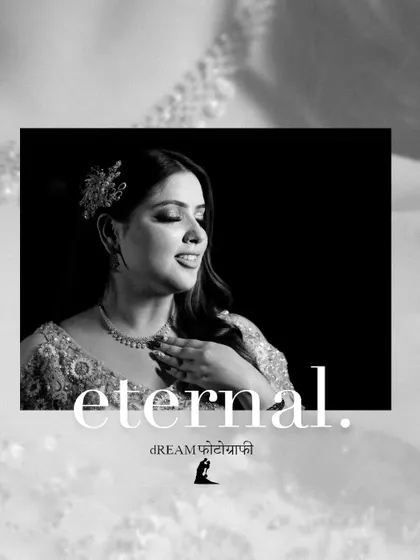 A timeless black and white portrait of Karishma, capturing her serene expression during her ring ceremony.