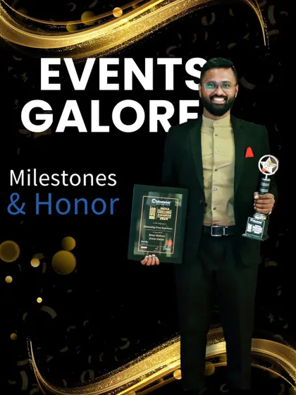 A graphic celebrating our recent milestones and honors. Being recognized with the India Excellence Award is a significant achievement that I am incredibly proud of, and it motivates me to continue pushing the boundaries of event planning.