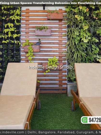 A balcony featuring two types of vertical gardens. One uses modular planting pockets, while the other is a custom wooden pallet with box planters, showing my versatility in creating green walls.
