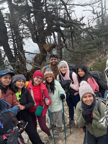 Friends you make in the mountains. A candid moment from our Sandakphu batch, showing the bonds that form when you share an adventure like this.