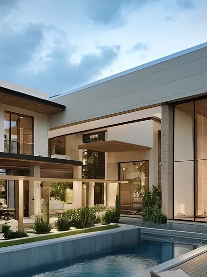 Nestled in Chattarpur, this L-shaped farmhouse is a seamless blend of modern design and thoughtful functionality. Innovative screen walls elegantly separate the pool area from the driveway, ensuring privacy.