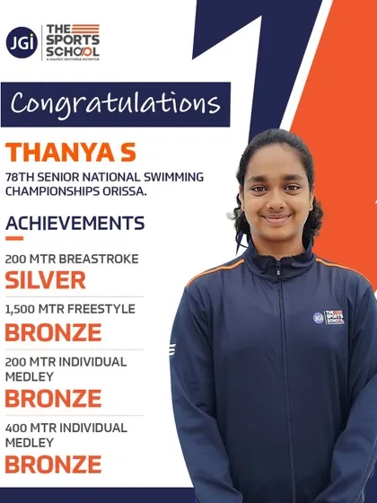 Congratulations to our swimmer Thanya S for her incredible achievements at the 78th Senior National Swimming Championships, winning multiple medals.