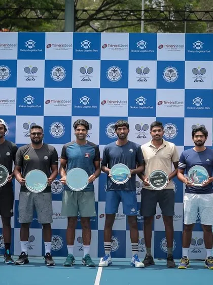 The winners and finalists of the Men's Doubles at the AITA 1 Lakh tournament in Bangalore, featuring several of our academy's players.