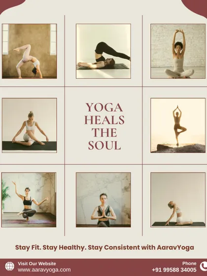 "Yoga Heals the Soul." This grid of inspiring yoga poses reminds us to stay fit, healthy, and consistent with a practice that nurtures the mind, body, and soul.