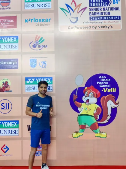 One of my academy players at the 84th Senior National Championship in Pune, a prestigious event for India's top badminton talent.