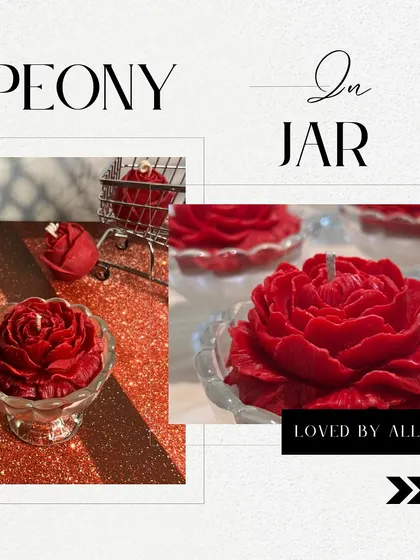 My Peony in a Jar candle, a bestseller loved by all. The intricate red peony design makes it a stunning and romantic gift, perfect for Valentine's Day or any special occasion.