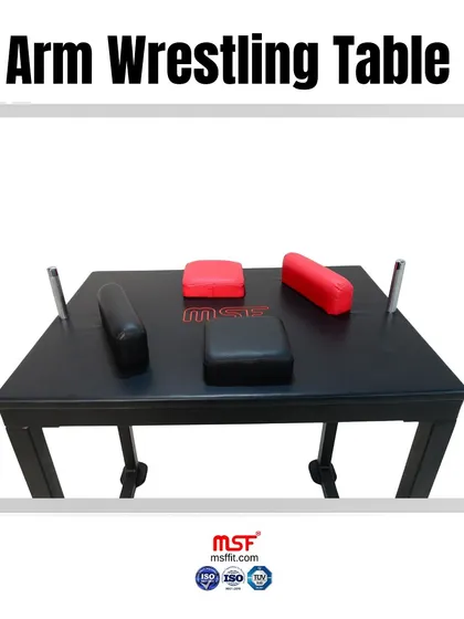 A clean product shot of the Arm Wrestling Table, highlighting its simple, robust design.