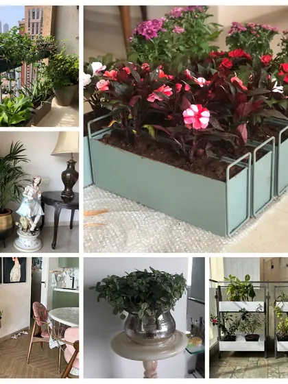 A collage of our work using metal planters in various styles, from railing planters to tiered stands and decorative indoor pots. This showcases the versatility and sustainability of metal in garden design.