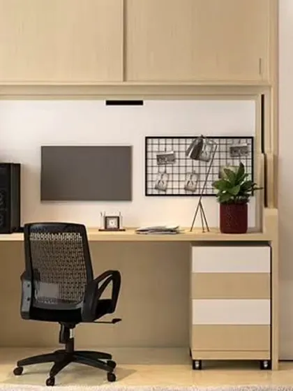 A smart, space-saving furniture piece that combines a study desk with a murphy bed. The desk folds away to reveal the bed, making it ideal for a guest room or studio apartment.