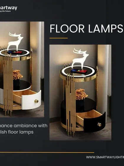 This stylish floor lamp doubles as a side table with a drawer. It's a smart and elegant solution for small spaces, providing both light and storage.