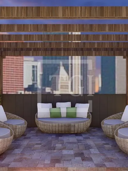 A close-up of the proposed pergola for the Mumbai project, featuring a beautiful lattice design and cozy, rounded wicker furniture for a comfortable and private seating nook.
