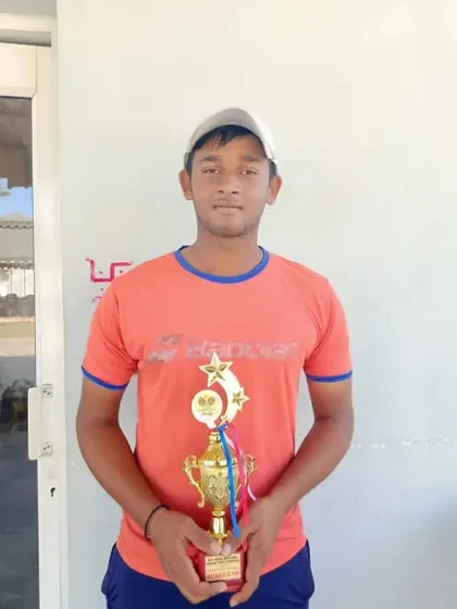 Rudra Batham with his doubles finalist trophy from the Boys U16 AITA National Series tournament. Strong doubles performance is a crucial skill we develop.