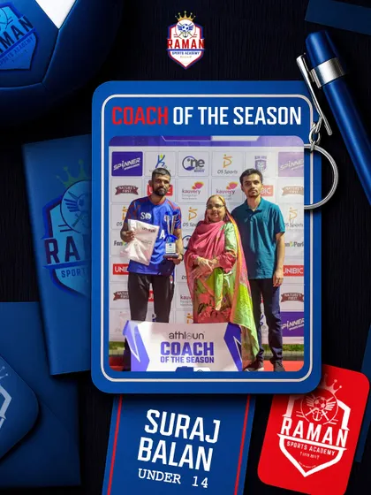 Our coaches are recognized for their excellence. Coach Suraj Balan was named Coach of the Season, one of several awards our academy won, highlighting the quality of our training and mentorship.