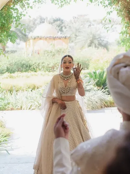 The first look between the bride and groom. Capturing that initial reaction is one of the most special parts of the wedding day.