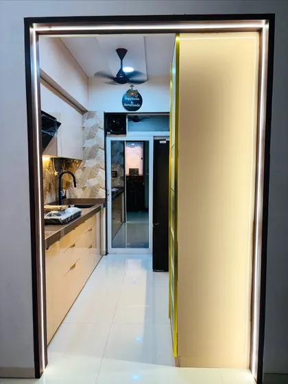 A view from the kitchen doorway, framed by LED strip lighting. This shows how I use lighting to create a grand entrance to the heart of the home.