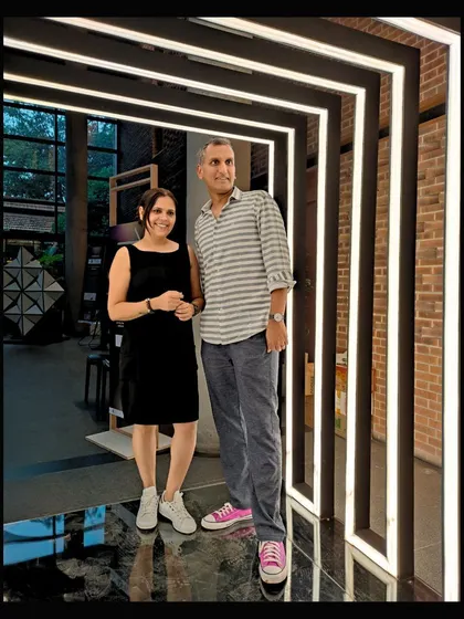 Our principal architects, Shivani and Sucheth, standing proudly with the completed installation.