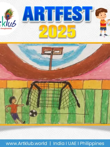 A junior artist's drawing of a soccer player about to score a goal.