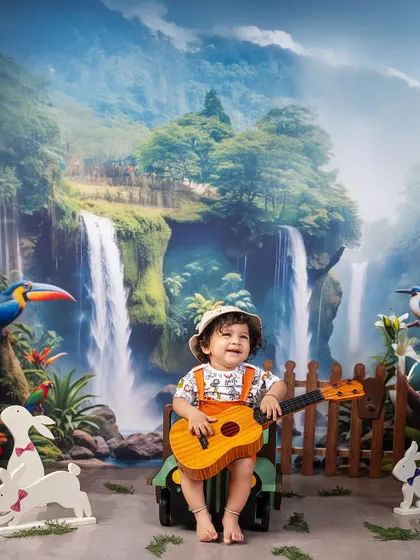 Jamming in the jungle! This happy little musician plays his guitar, adding a fun and creative twist to the tropical adventure theme.