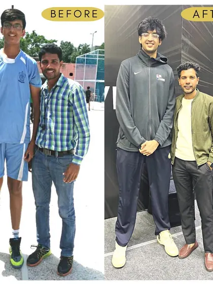 A before and after with my old student, Aryan, who is now representing India in basketball. I am so proud to see how his hard work and dedication have paid off.