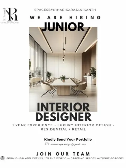 Spaces by Niharika Rajanikanth in Chennai is hiring a Junior Interior Designer.