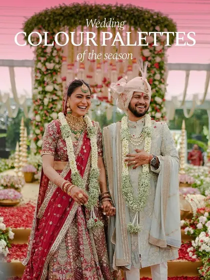 Choosing the right color palette is key to setting the wedding's tone. This image showcases a beautiful couple amidst a trending theme, demonstrating how I help translate vision into a cohesive aesthetic.