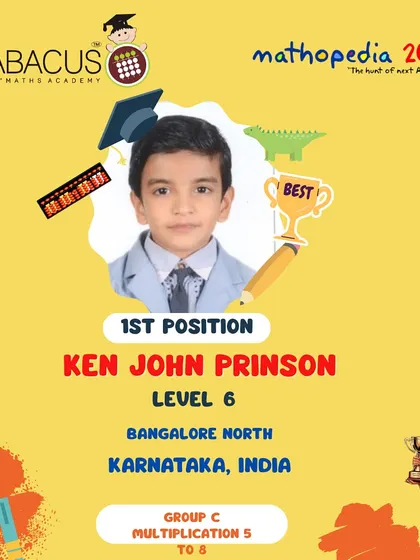 Ken John Prinson from Bangalore North, securing 1st Position in the multiplication group.