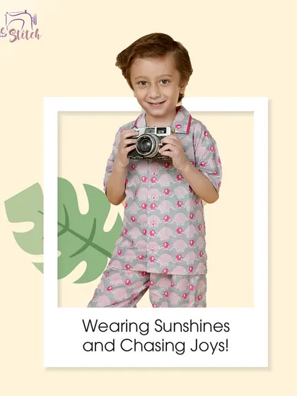 Wearing sunshine and chasing joy! This little boy looks picture-perfect in our printed night suit set. While designed for sleep, our pyjamas are so soft and comfy that kids love wearing them for playtime too.