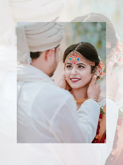 A beautiful portrait of the groom looking at his bride with love and admiration during their wedding ceremony.
