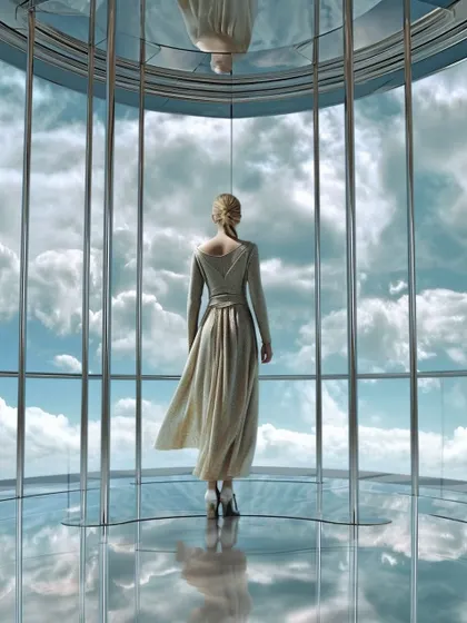 A user experiences a panoramic view from the top of the Meta Tower, a key feature of our metaverse design that offers breathtaking virtual vistas.
