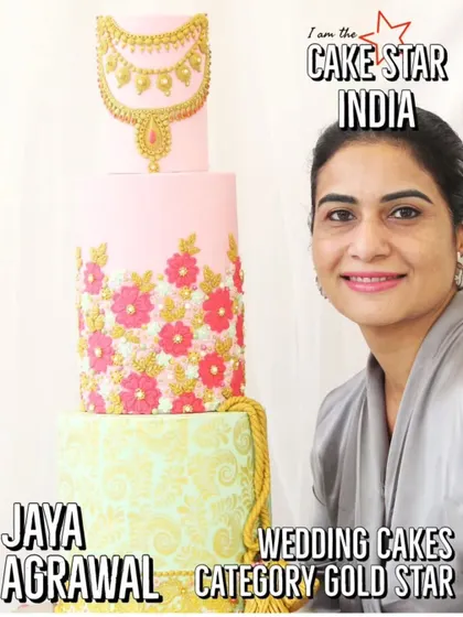 A proud moment for me, receiving the Gold Star award in the Wedding Cakes category at the Cake Star India competition. This award is a testament to my dedication to creating beautiful and unique wedding cakes.