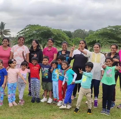 The 'Mom & Me' group ready to start their adventure at the base of the trail.
