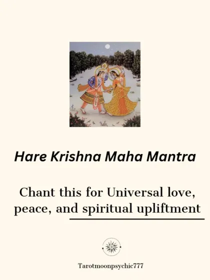 The Hare Krishna Maha Mantra is a universal chant for love, peace, and spiritual upliftment. It raises your vibration and connects you to a higher state of consciousness.