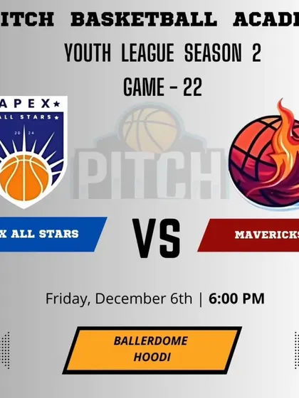 The game alert for Game 22 of Season 2, a clash between the Apex All-Stars and the Mavericks.