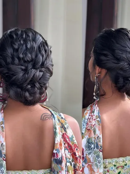 A collage showing the braided updo from multiple angles, highlighting its complexity and beauty.