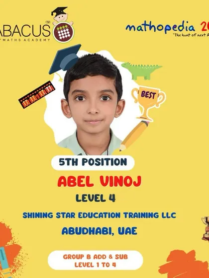 Abel Vinoj from Abu Dhabi, UAE, another one of our international winners from the Mathopedia 2025 competition.