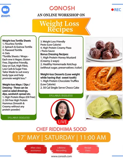 This workshop on weight loss recipes is packed with healthy and delicious ideas. I teach you how to make flourless tortillas, low-calorie pesto pizza, and even single-serve chocolate cake for under 50 calories.