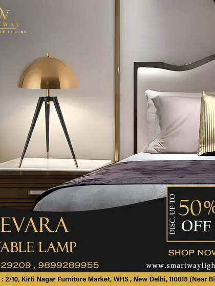The Evara Table Lamp has a sleek tripod base and a beautiful brass dome shade. It's a perfect bedside lamp for a modern and luxurious bedroom.