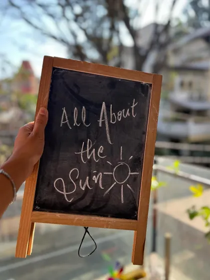 Our theme for the day was "All about the Sun". We learned about the sun and then made our own bright, happy sun crafts.