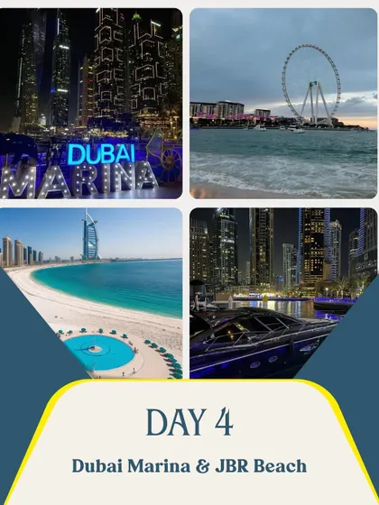 Experience the glitz and glamour of Dubai Marina and JBR Beach on Day 4. We'll show you the best spots for that perfect skyline photo and where to chill by the sea.