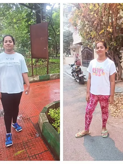 From 80 kgs to 67 kgs in just 3 months. This student's dedication to her practice and the diet plan brought about this amazing weight loss transformation.