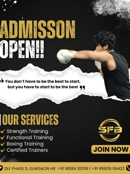 Your transformation starts today. This promotional graphic lists our core services of strength, functional, and boxing training, inviting you to join and start becoming your best.