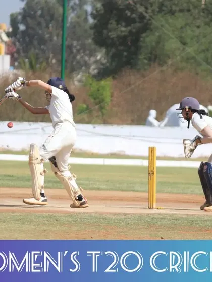 A classic cover drive being played during a women's T20 match.